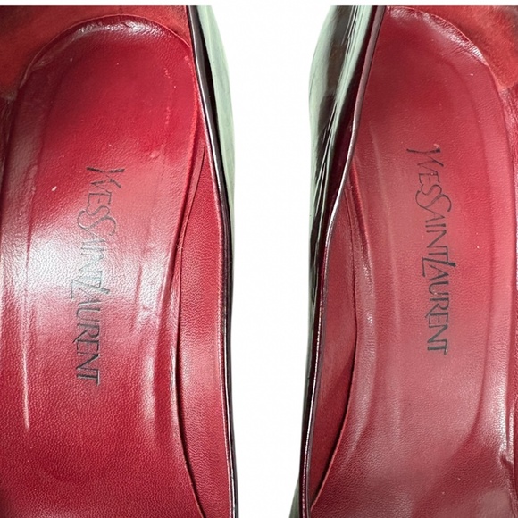 YSL Yves Saint Laurent Patent Leather Peep-Toe Pumps | Size 10 | Burgundy - Picture 3 of 8